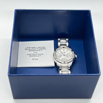 LOT 134: Diamonique Silvertone Sub-Dial Adjustable Bracelet Watch (Needs Battery)