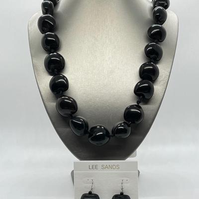 LOT 135: Lee Sands Kukui Nut 33" Ribbon Necklace & Earrings Set