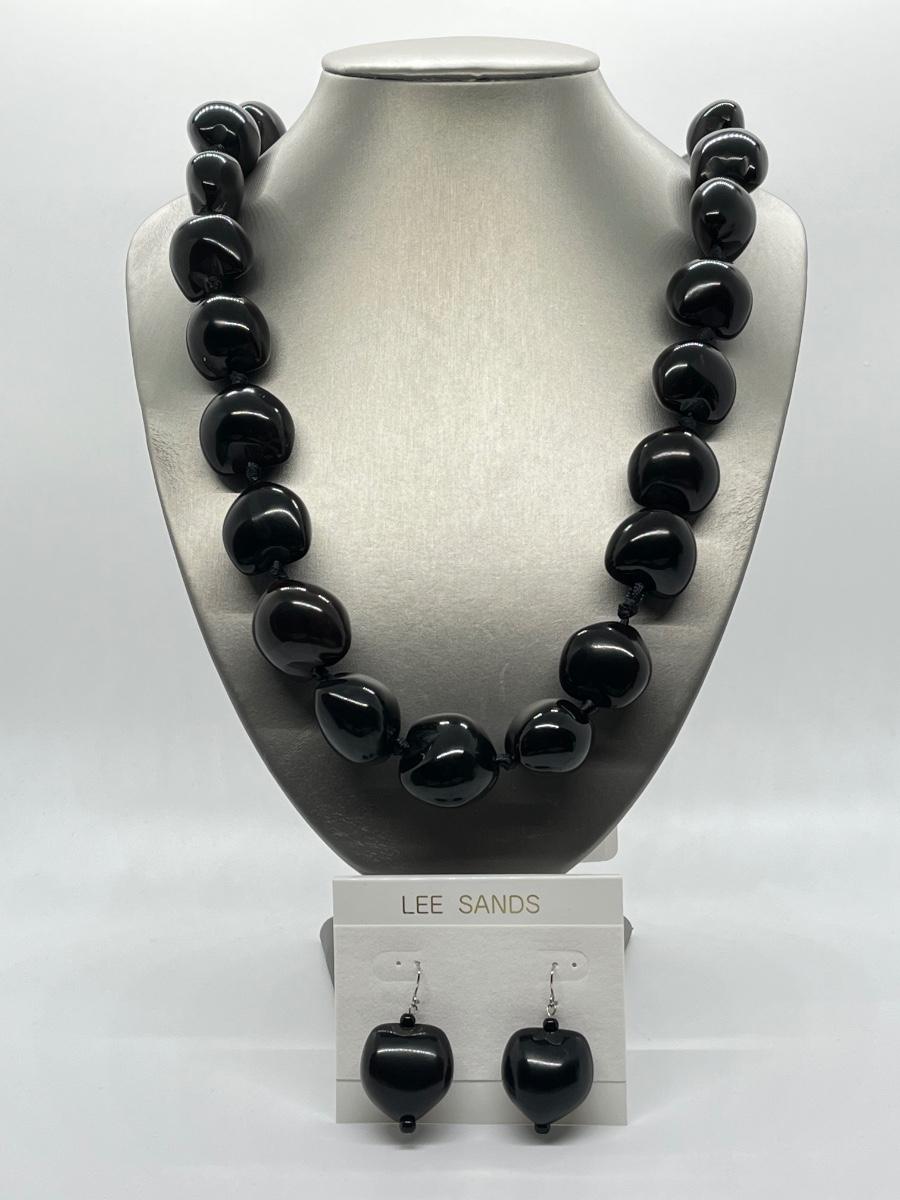 LOT 135 Lee Sands Kukui Nut 33" Ribbon Necklace & Earrings Set
