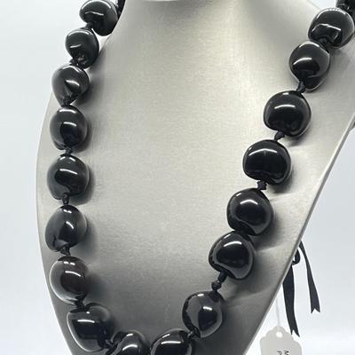 LOT 135: Lee Sands Kukui Nut 33" Ribbon Necklace & Earrings Set