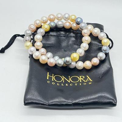 LOT 138: Honora Cultured Freshwater Pearl Multi-Color Set of Two Stretch Bracelets