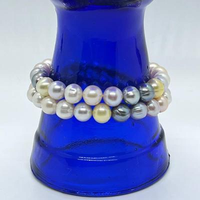 LOT 138: Honora Cultured Freshwater Pearl Multi-Color Set of Two Stretch Bracelets