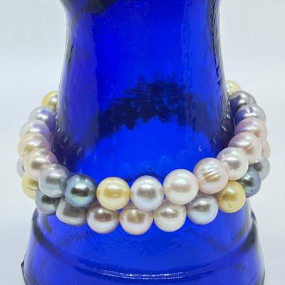 LOT 138: Honora Cultured Freshwater Pearl Multi-Color Set of Two Stretch Bracelets