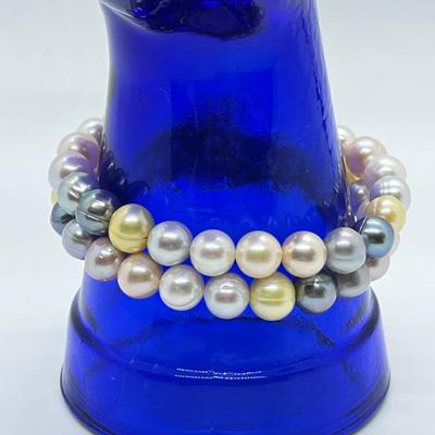 LOT 138: Honora Cultured Freshwater Pearl Multi-Color Set of Two Stretch Bracelets