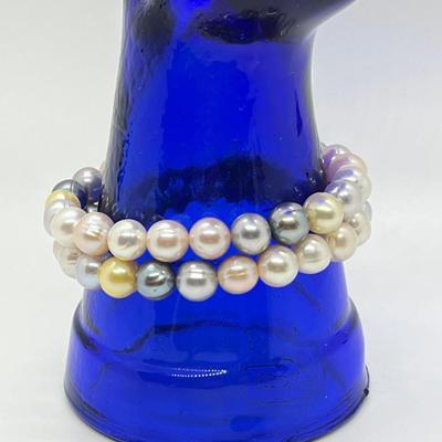 LOT 138: Honora Cultured Freshwater Pearl Multi-Color Set of Two Stretch Bracelets