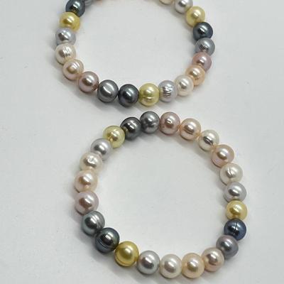 LOT 138: Honora Cultured Freshwater Pearl Multi-Color Set of Two Stretch Bracelets