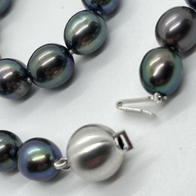 LOT 145: Black Cultured Freshwater Pearl 18" Necklace with 14K White Gold Clasp - By Honora