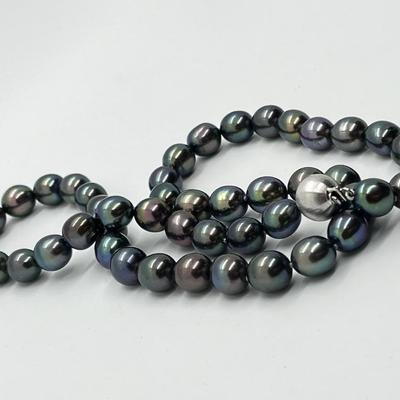 LOT 145: Black Cultured Freshwater Pearl 18" Necklace with 14K White Gold Clasp - By Honora