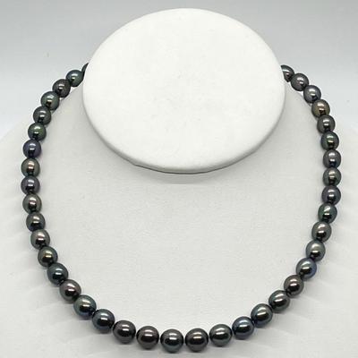 LOT 145: Black Cultured Freshwater Pearl 18" Necklace with 14K White Gold Clasp - By Honora