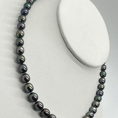 LOT 145: Black Cultured Freshwater Pearl 18" Necklace with 14K White Gold Clasp - By Honora