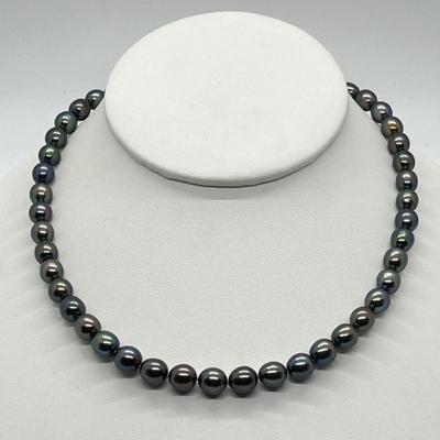 LOT 145: Black Cultured Freshwater Pearl 18" Necklace with 14K White Gold Clasp - By Honora