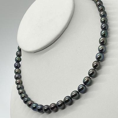 LOT 145: Black Cultured Freshwater Pearl 18" Necklace with 14K White Gold Clasp - By Honora