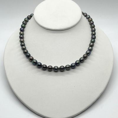 LOT 145: Black Cultured Freshwater Pearl 18" Necklace with 14K White Gold Clasp - By Honora