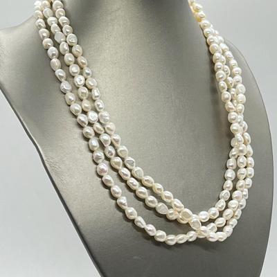 LOT 152: Honora Cultured Pearl 64" Necklace and Three Stretch Bracelets