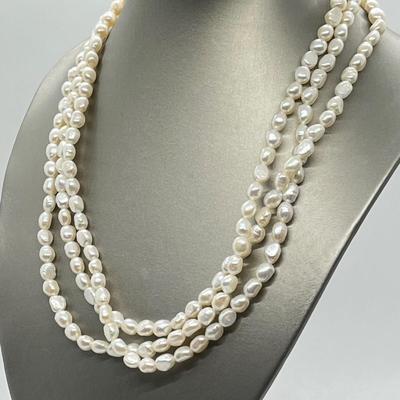 LOT 152: Honora Cultured Pearl 64" Necklace and Three Stretch Bracelets