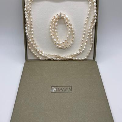 LOT 152: Honora Cultured Pearl 64" Necklace and Three Stretch Bracelets