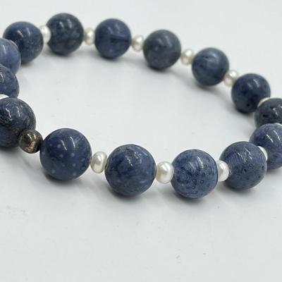 LOT 157: Lee Sands Blue Coral Stretch Bracelet