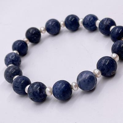 LOT 157: Lee Sands Blue Coral Stretch Bracelet
