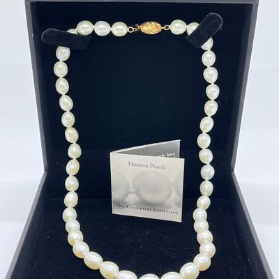 LOT 158: Honora 7mm Oval Cultured Pearl 16" Necklace with 14K Gold Clasp