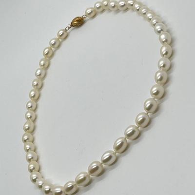 LOT 158: Honora 7mm Oval Cultured Pearl 16" Necklace with 14K Gold Clasp