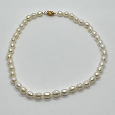 LOT 158: Honora 7mm Oval Cultured Pearl 16" Necklace with 14K Gold Clasp