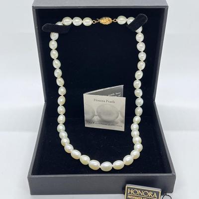 LOT 158: Honora 7mm Oval Cultured Pearl 16" Necklace with 14K Gold Clasp