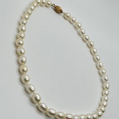 LOT 158: Honora 7mm Oval Cultured Pearl 16" Necklace with 14K Gold Clasp
