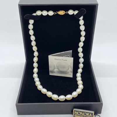 LOT 158: Honora 7mm Oval Cultured Pearl 16" Necklace with 14K Gold Clasp