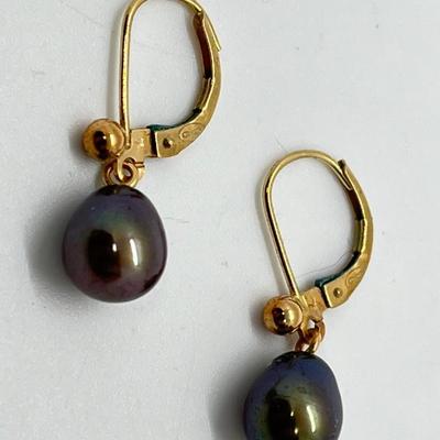 LOT 162: Honora Black Cultured Pear and 14K Gold  Lever Back Dangle Earrings