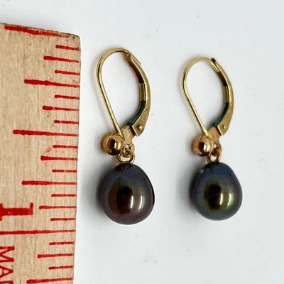 LOT 162: Honora Black Cultured Pear and 14K Gold  Lever Back Dangle Earrings