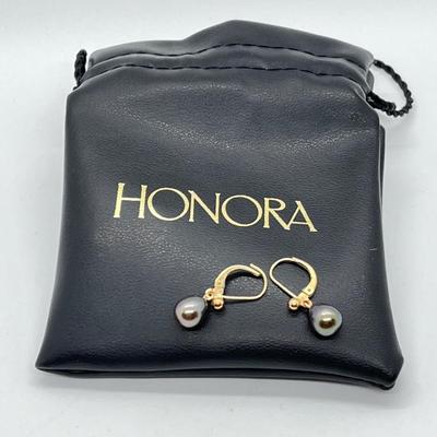 LOT 162: Honora Black Cultured Pear and 14K Gold  Lever Back Dangle Earrings