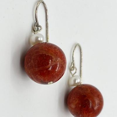 LOT 163: Lee Sands Red Sponge Coral Bead Earrings