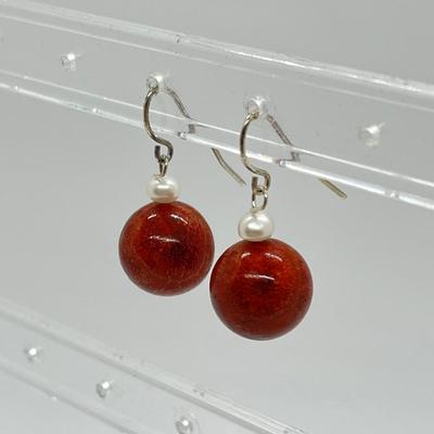 LOT 163: Lee Sands Red Sponge Coral Bead Earrings