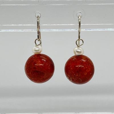 LOT 163: Lee Sands Red Sponge Coral Bead Earrings