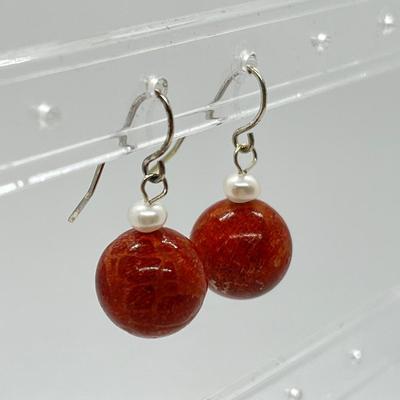 LOT 163: Lee Sands Red Sponge Coral Bead Earrings