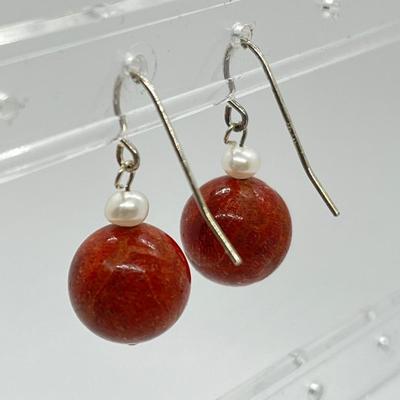 LOT 163: Lee Sands Red Sponge Coral Bead Earrings
