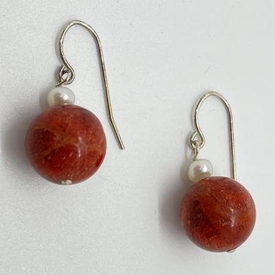 LOT 163: Lee Sands Red Sponge Coral Bead Earrings