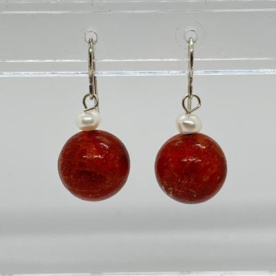 LOT 163: Lee Sands Red Sponge Coral Bead Earrings