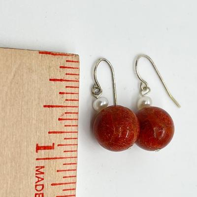 LOT 163: Lee Sands Red Sponge Coral Bead Earrings