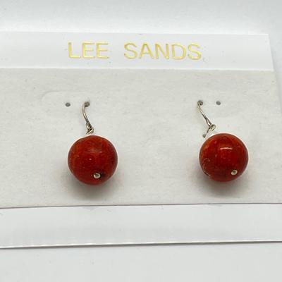 LOT 163: Lee Sands Red Sponge Coral Bead Earrings