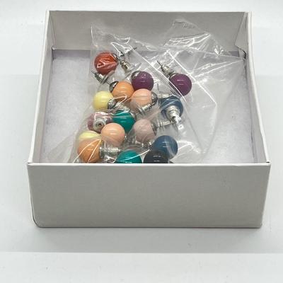 LOT 164: Set of 10 Colorful 10mm Bead Stud Earrings