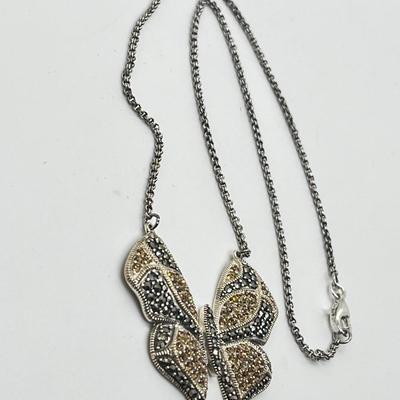 LOT 171: Suspicion 16" Sterling Silver & Marcasite Butterfly Necklace