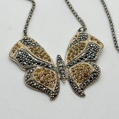 LOT 171: Suspicion 16" Sterling Silver & Marcasite Butterfly Necklace