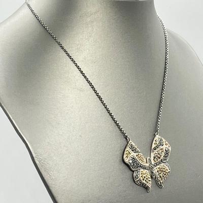 LOT 171: Suspicion 16" Sterling Silver & Marcasite Butterfly Necklace