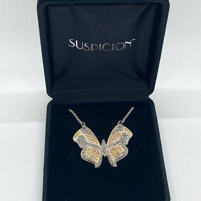 LOT 171: Suspicion 16" Sterling Silver & Marcasite Butterfly Necklace