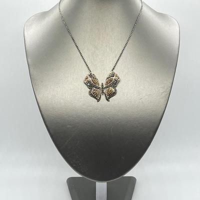 LOT 171: Suspicion 16" Sterling Silver & Marcasite Butterfly Necklace