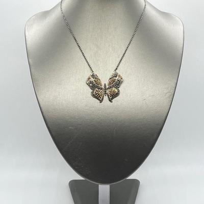LOT 171: Suspicion 16" Sterling Silver & Marcasite Butterfly Necklace