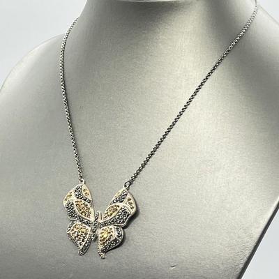 LOT 171: Suspicion 16" Sterling Silver & Marcasite Butterfly Necklace