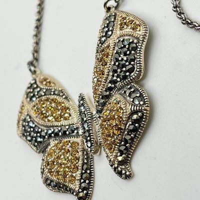 LOT 171: Suspicion 16" Sterling Silver & Marcasite Butterfly Necklace