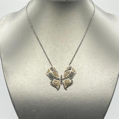 LOT 171: Suspicion 16" Sterling Silver & Marcasite Butterfly Necklace
